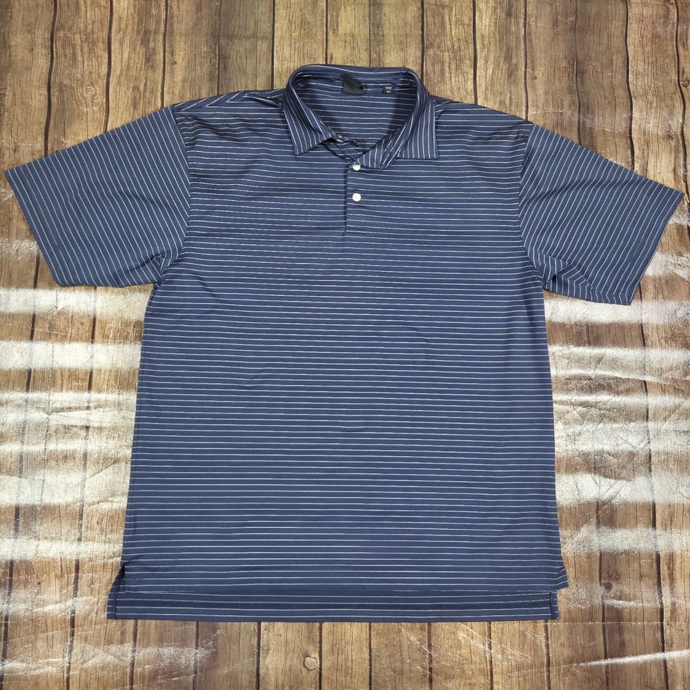 Dunning Golf Performance Polo Mens 2XL Navy Striped COOLMAX Country Club Preppy